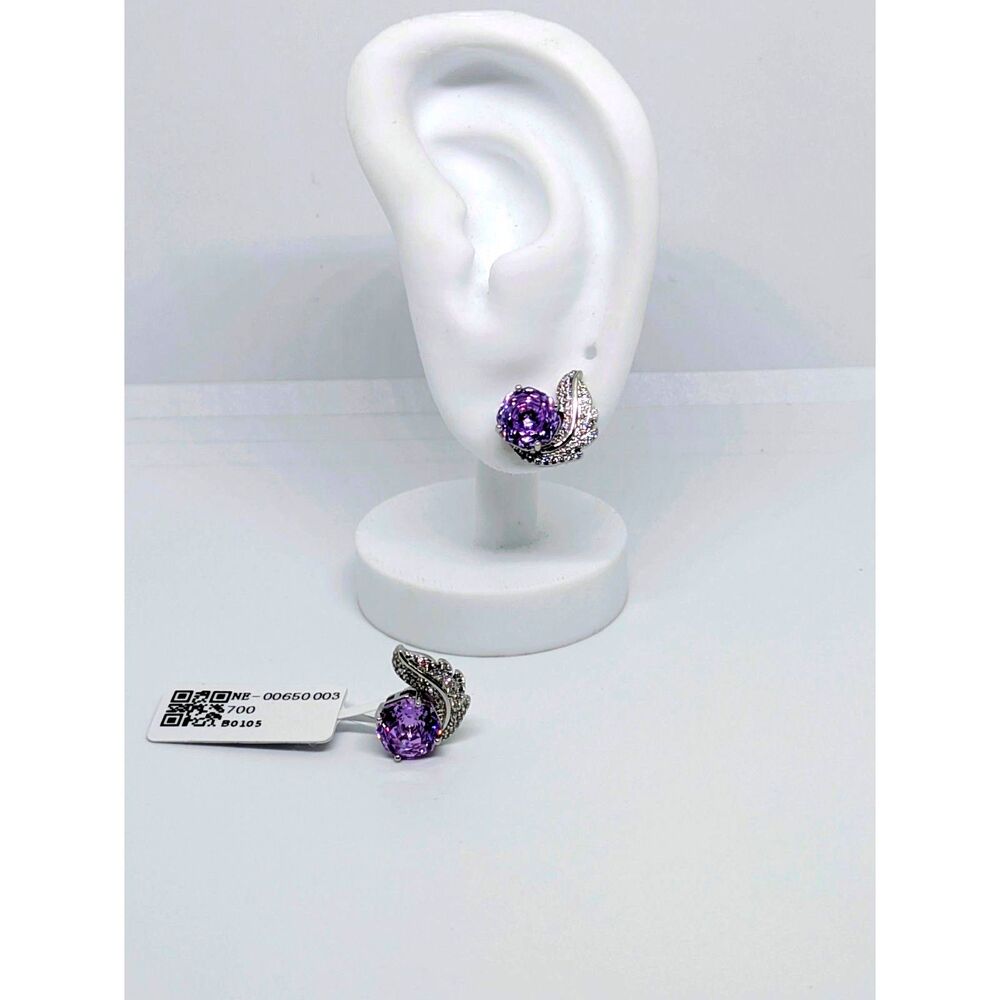NWT Women's 14K White Gold Filled Angel Wing's with purple CZ Stud Earrings